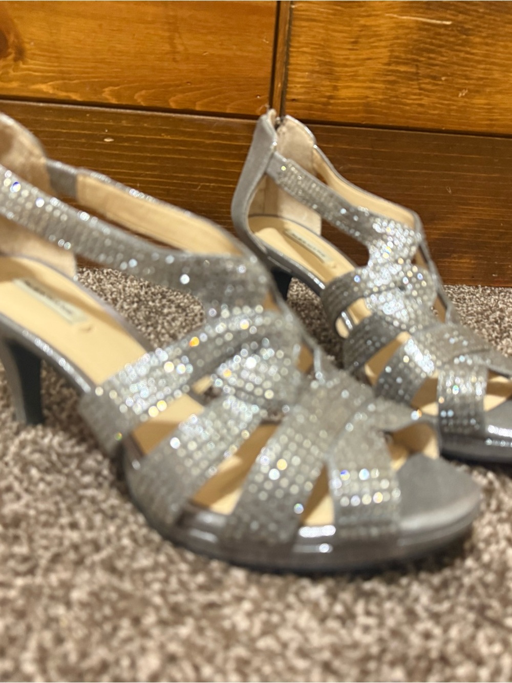 Alex Marie Silver Rhinestone Strappy Heels